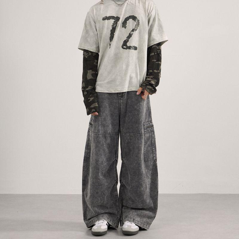 Baggy Pants With A Utility-style Design Featuring Multiple Pockets And Zip Fly For Men All Products