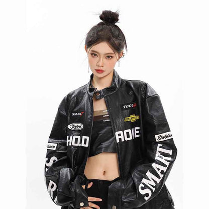 Women's Loose Letter Racing Motorcycle Jacket MuddyStock