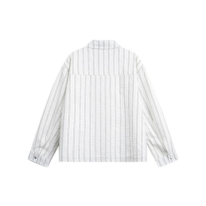 Retro-striped Streetwear Top Loose-fit Lapel Workwear Jacket For Men And Women