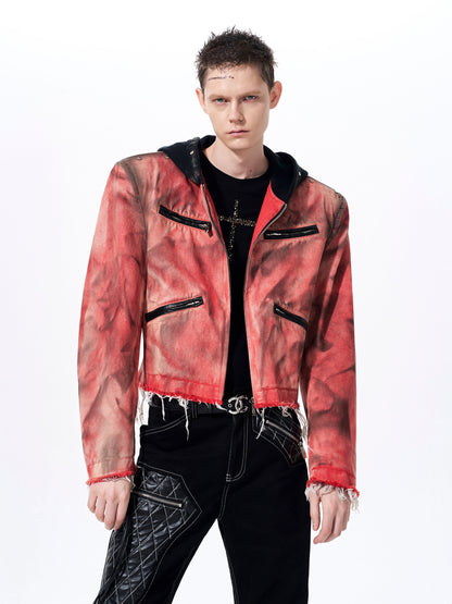 Hand-painted Distressed Hooded Denim Jacket For Men All Products