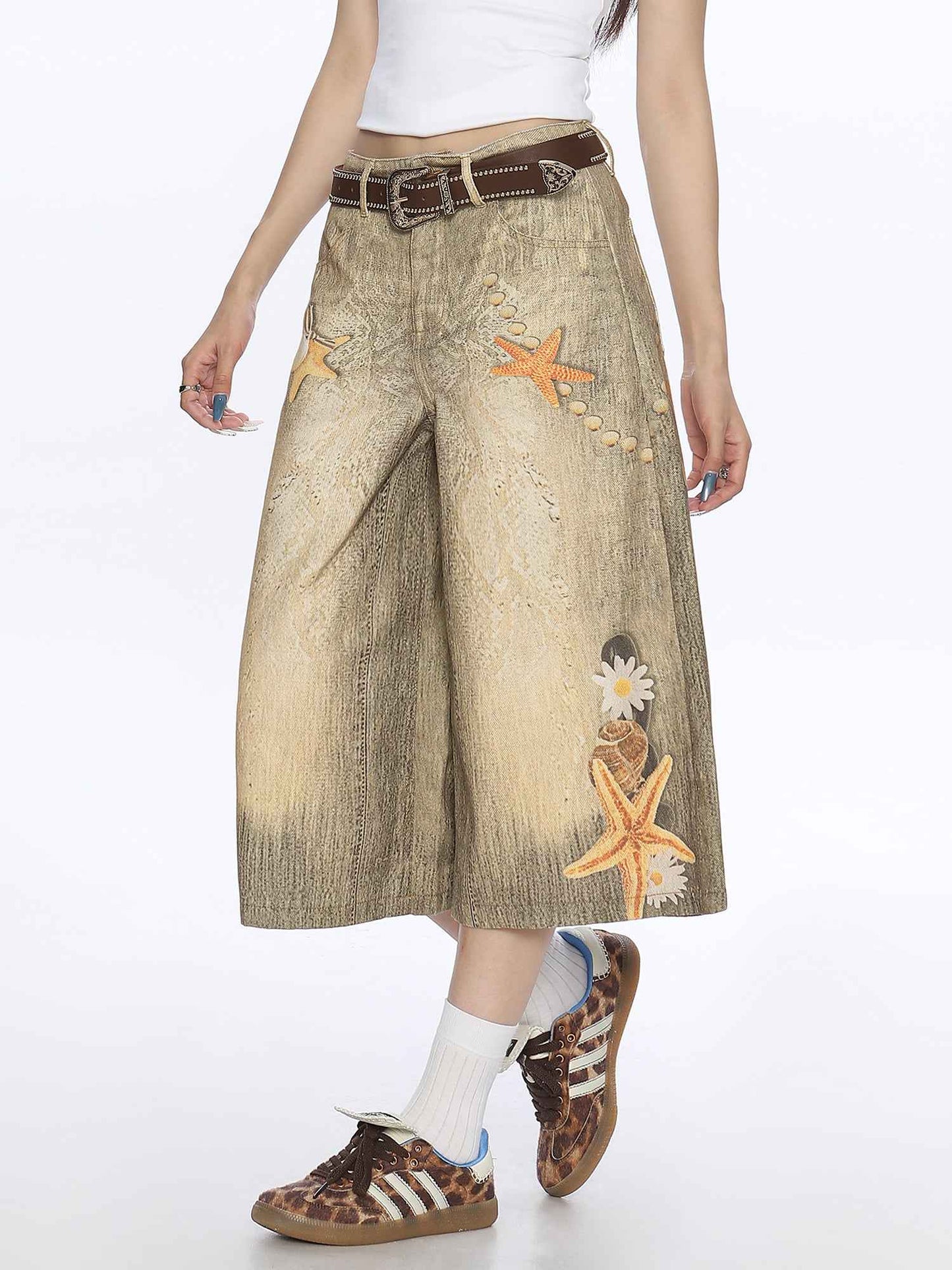 Women's American-style Retro Cropped Pants Khaki MuddyStock