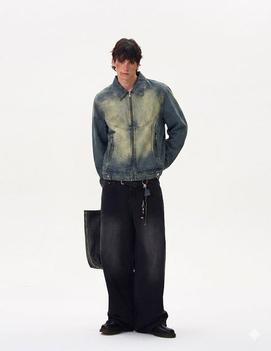 Punk Old Wash Denim Jacket For Men MuddyStock null