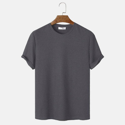 Men Summer Solid Color Round Neck Basic T-Shirts Dark Gray MuddyStock