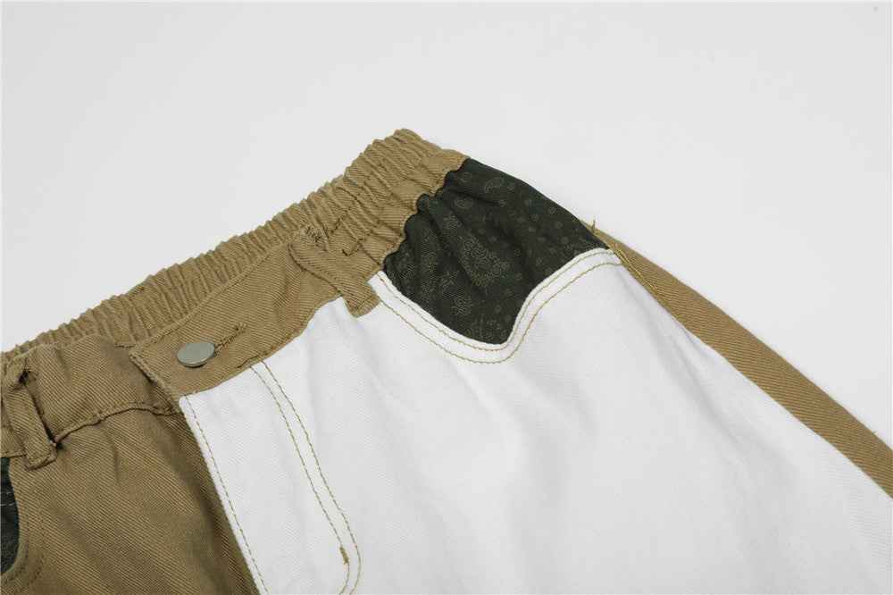 Street Contrast Stitching Straight Jeans For Men And Women MuddyStock