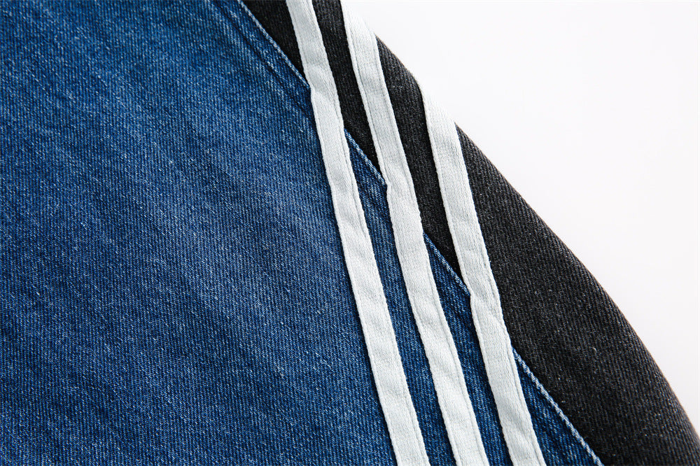 Side Stripe Stitching Loose Denim Jacket Men And Women European And American