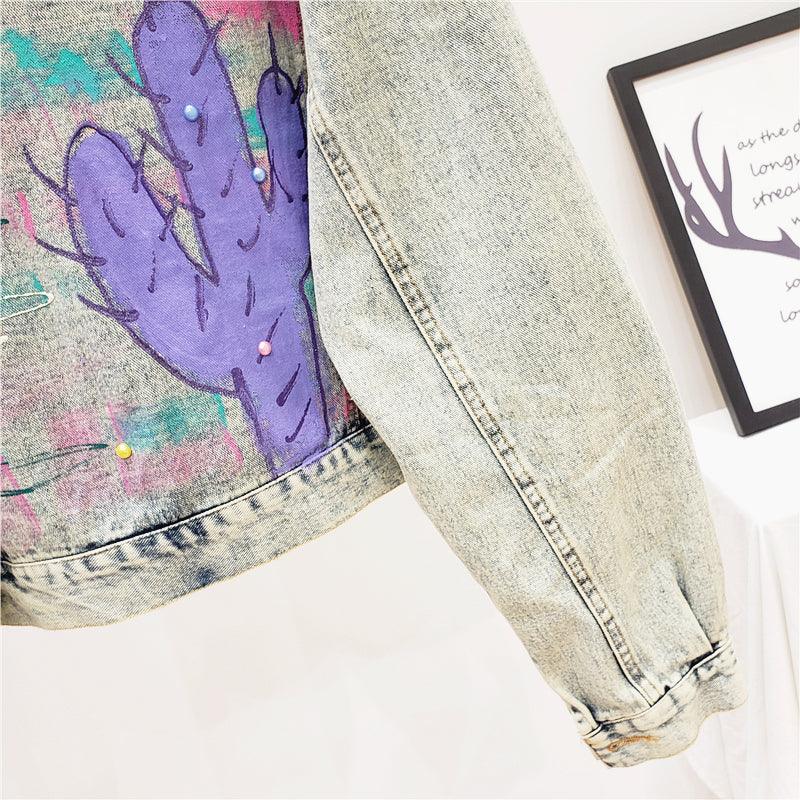 Hand drawn doodle letters denim jacket for women All Products