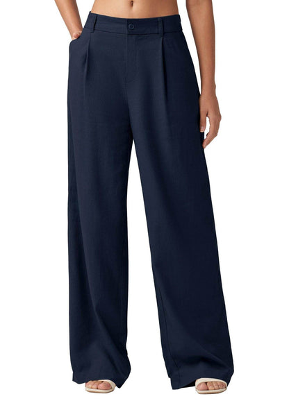 Loose Casual And Comfortable Pocket Straight-leg Pants For Women Navy Blue MuddyStock