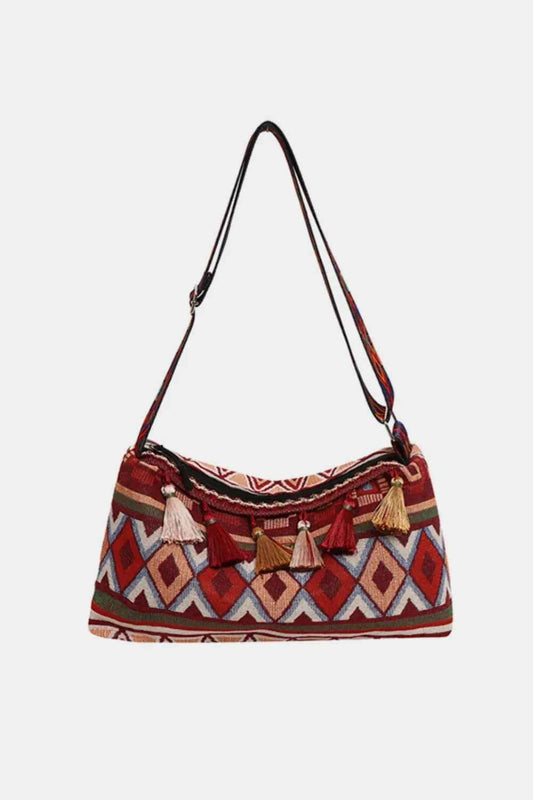Tassel Adjustable Strap Shoulder Bag For Women Deep Red One Size