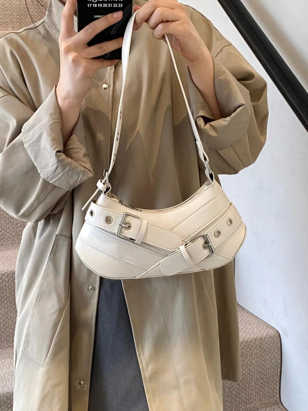 PU Leather Buckle Shoulder Bag | MuddyStock Originals White One Size