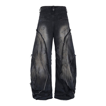 Deconstructing frayed washed loose jeans for men and women | MuddyStock Originals