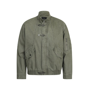 American Retro High-end Washed Vintage Design Stand-collar Casual Jacket For Men Army Green