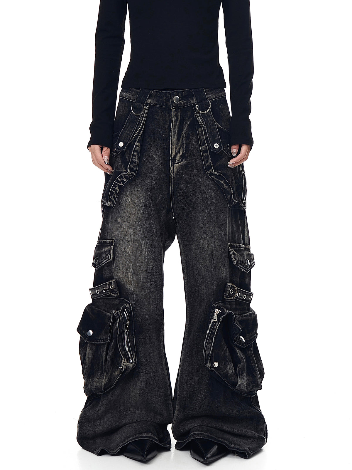 Retro Heavy Industry Multi-pocket Workwear Jeans For Women