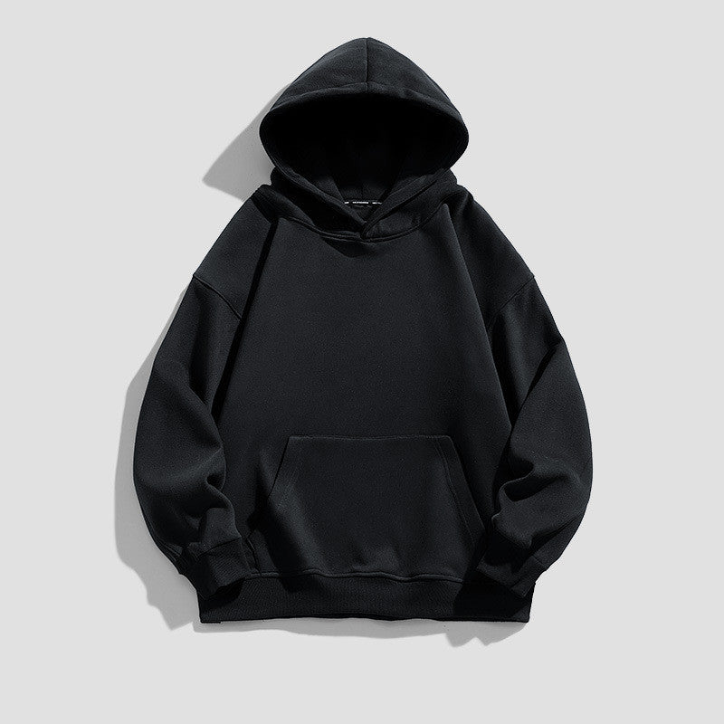 Men's American-style Simple Velvet Hoodie Top Black