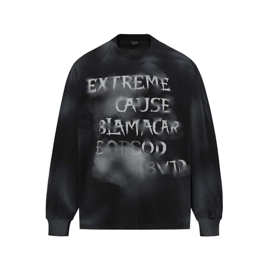 Retro Washed Distressed Fuzzy Letter Crew Neck Sweatshirt For Men null