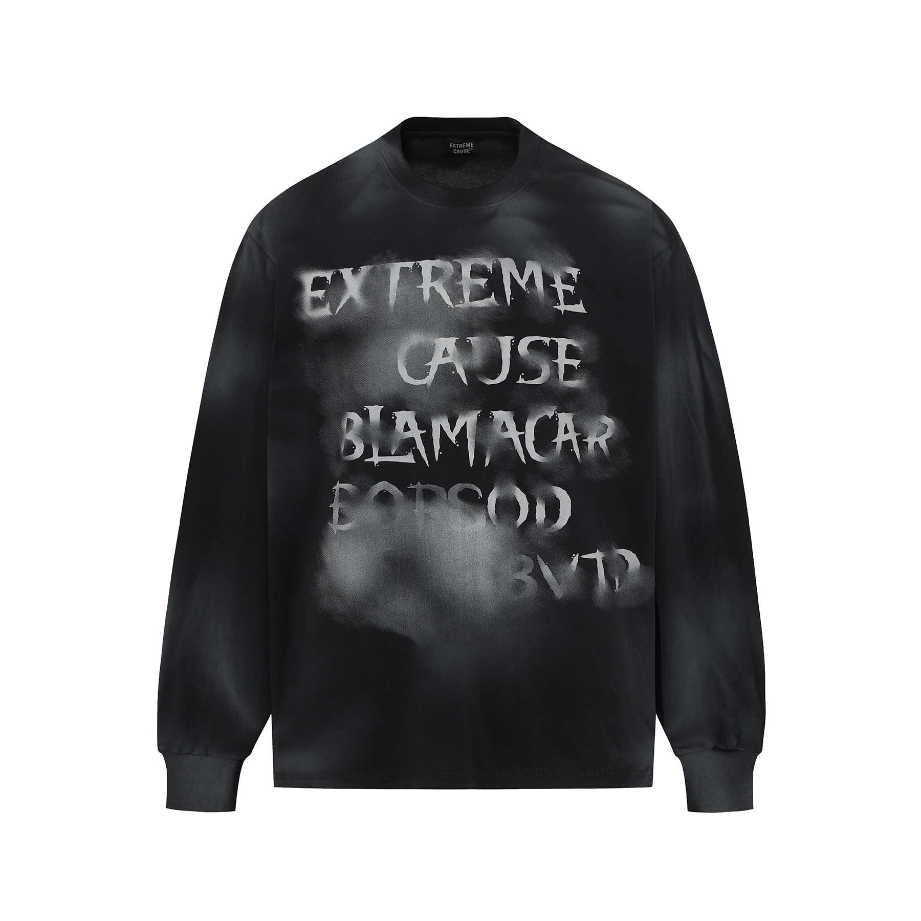 Retro Washed Distressed Fuzzy Letter Crew Neck Sweatshirt For Men Black null