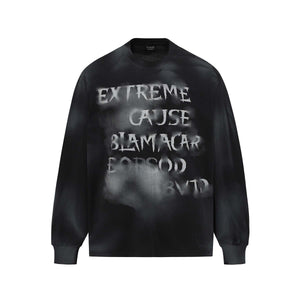 Retro Washed Distressed Fuzzy Letter Crew Neck Sweatshirt For Men Black null