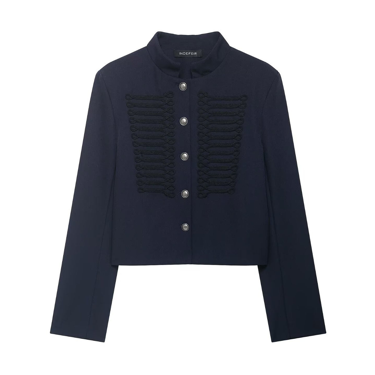 French-style Vintage Stand-collar Fashionable Casual Short Jacket For Women Navy Blue All Products