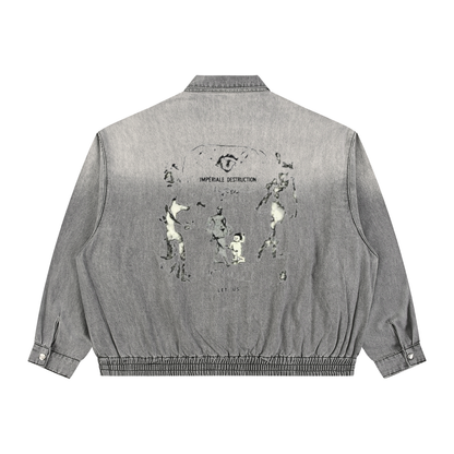 Vintage Wash Full-Zip Denim Jacket For Men | MuddyStock Originals Light Gray