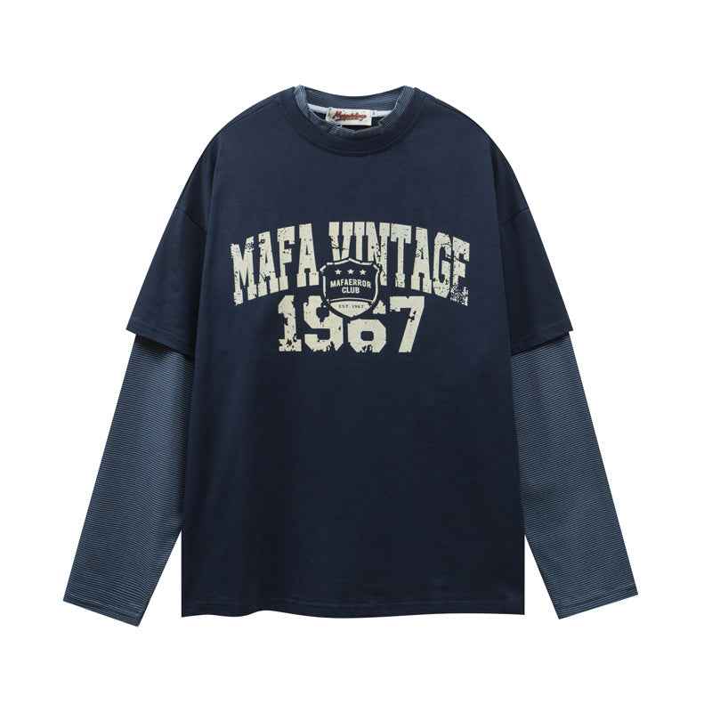 Two-Piece Letter Print Long Sleeve T-Shirt For Men | MuddyStock Originals Navy Blue MuddyStock