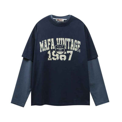 Two-Piece Letter Print Long Sleeve T-Shirt For Men | MuddyStock Originals Navy Blue MuddyStock