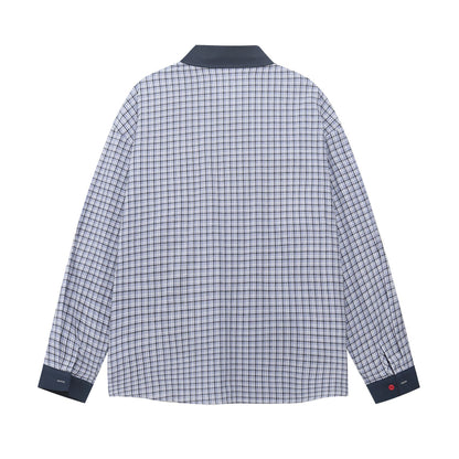 Long Sleeve Shirt Men Autumn Loose Casual Color-block Couple Plaid Shirt