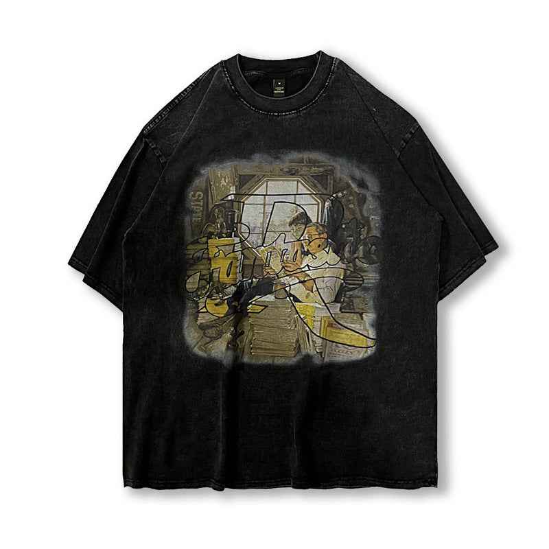 Cartoon Printed Washed And Worn Short-sleeved T-shirt For Women 335 Style null