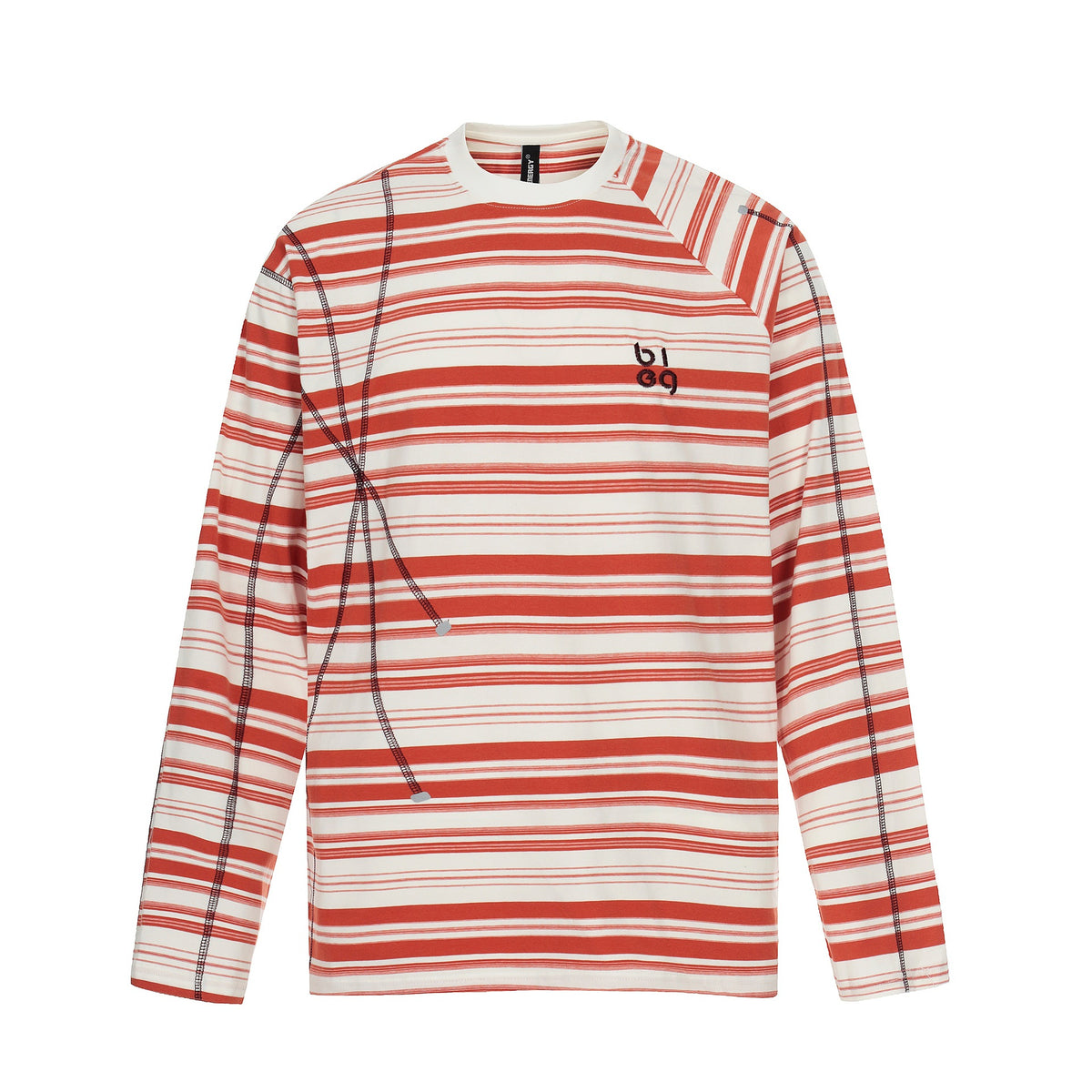Contrast striped round neck long sleeved shirt Red