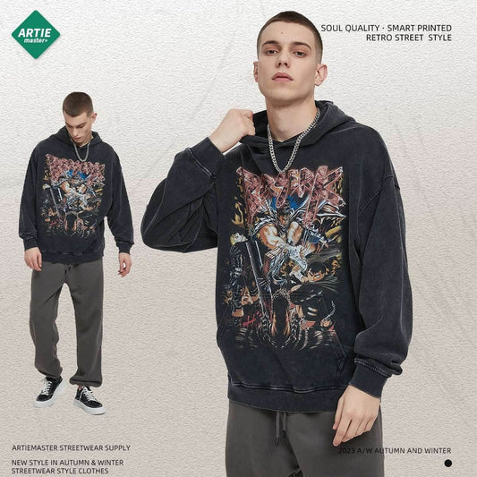 Printed cartoon retro distressed men's hoodie | MuddyStock Originals MuddyStock