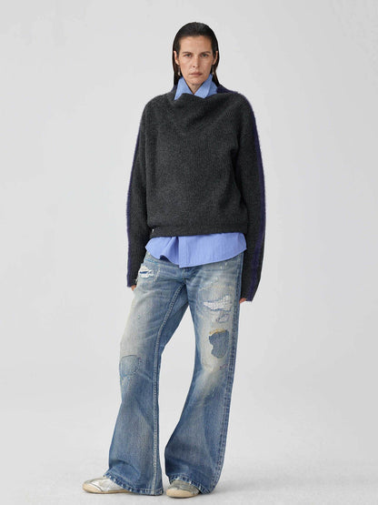 Washed Blue Patch Color Wire-track Flared Jeans For Men And Women MuddyStock