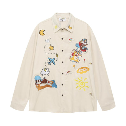 Cartoon Squirrel Flying Plane Pink Shirt For Women | MuddyStock Originals Apricot