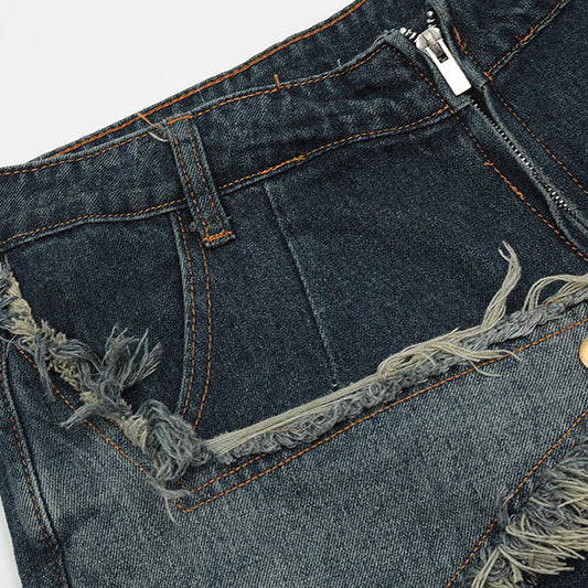 Five pointed star tassel patch denim shorts