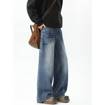 Men's Rivet Washed Loose Jeans MuddyStock