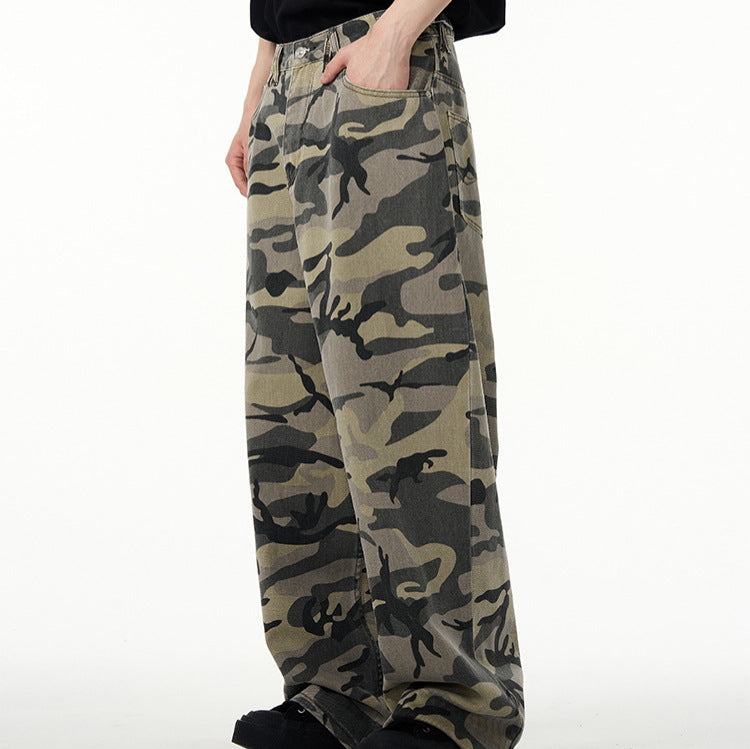 Retro camouflage workwear jeans