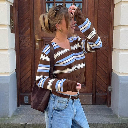 V-Neck Striped Sweater For Women | MuddyStock Originals MuddyStock