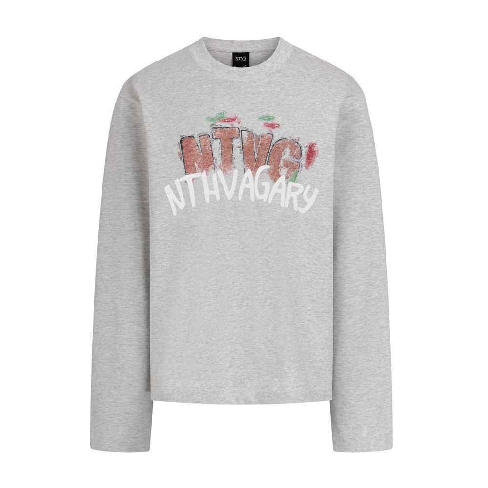 Hand drawn graffiti letter printed long sleeved shirt for men | MuddyStock Originals Light floral gray