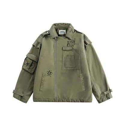 Flying Tooling Quilted Baggy Jacket For Men Army Green null