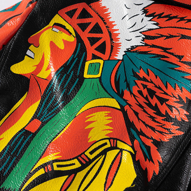 Graffiti Print Motorcycle Leather Jacket For Women