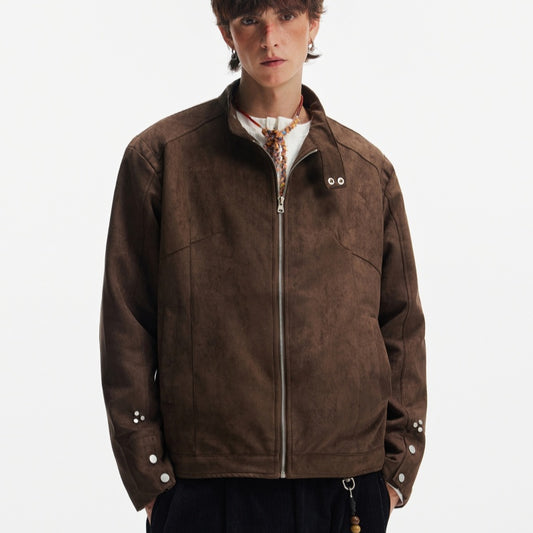 Short Men's Suede Jacket Coffee