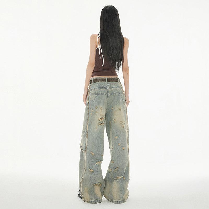 Women's Distressed Slim Floor-Length Wide-Leg Pants | MuddyStock Originals