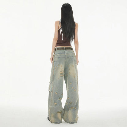 Women's Distressed Slim Floor-Length Wide-Leg Pants | MuddyStock Originals