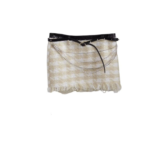 Fairy-style Chanel-inspired Ultra-short Chain-strap Skirt For Women Beige S All Products