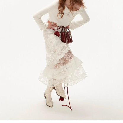 American-style Retro Lace Tiered Skirt All Products