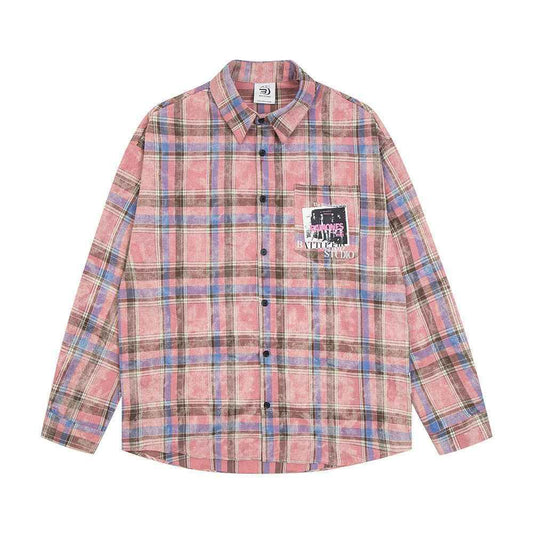 Plaid Loose Long Sleeves Shirt For Men And Women MuddyStock