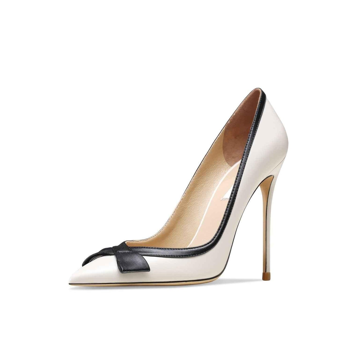 Women's Pointed French Versatile Heels Off white leather