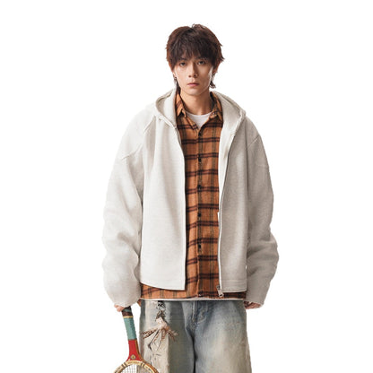 Cleanfit Short Crop Heavyweight Hoodie Jacket for Men Autumn Loose Oversized Hooded Zip-Up Sweatshirt with Regular Shoulders eprolo