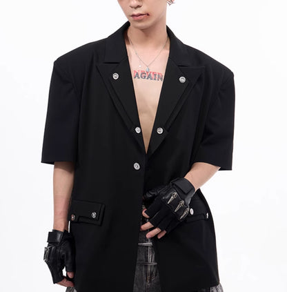 Men's Summer Silhouette Shoulder Padded Short Sleeved Jacket