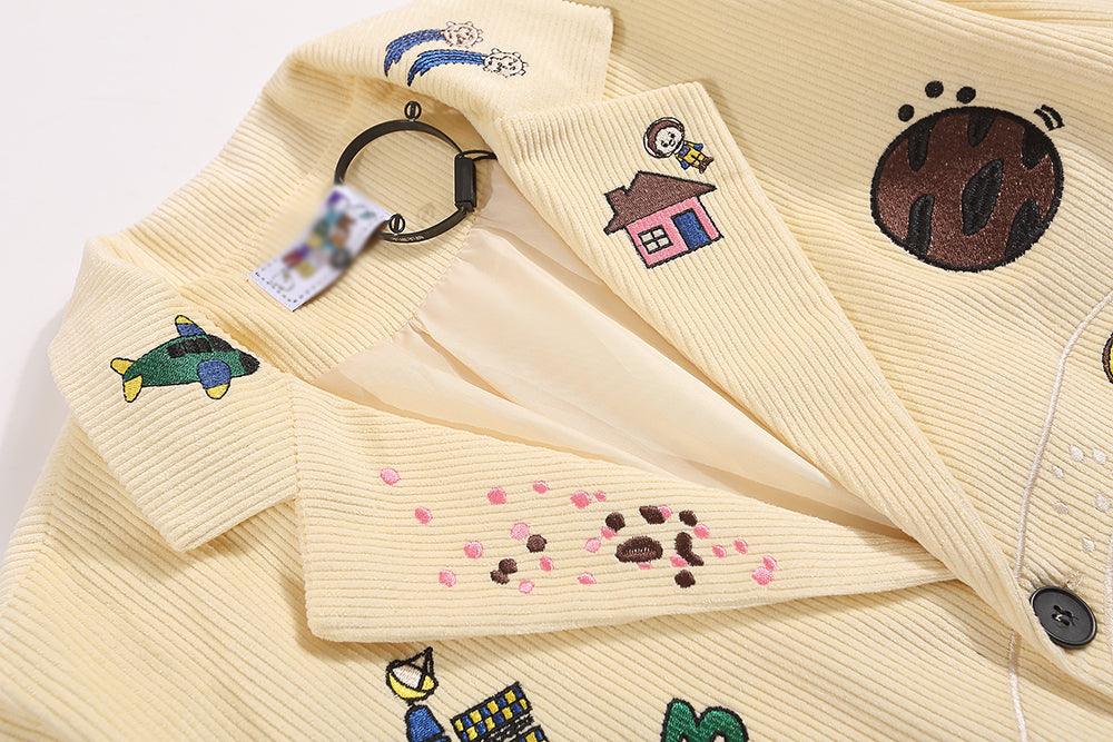 Corduroy Baggy Coat Cartoon Embroidered For Women All Products