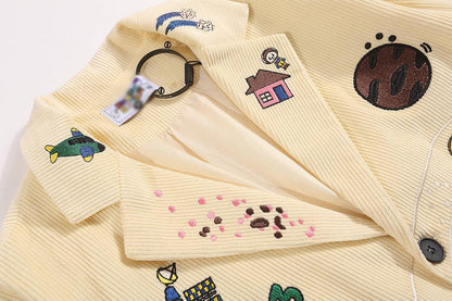 Corduroy Baggy Coat Cartoon Embroidered For Women All Products