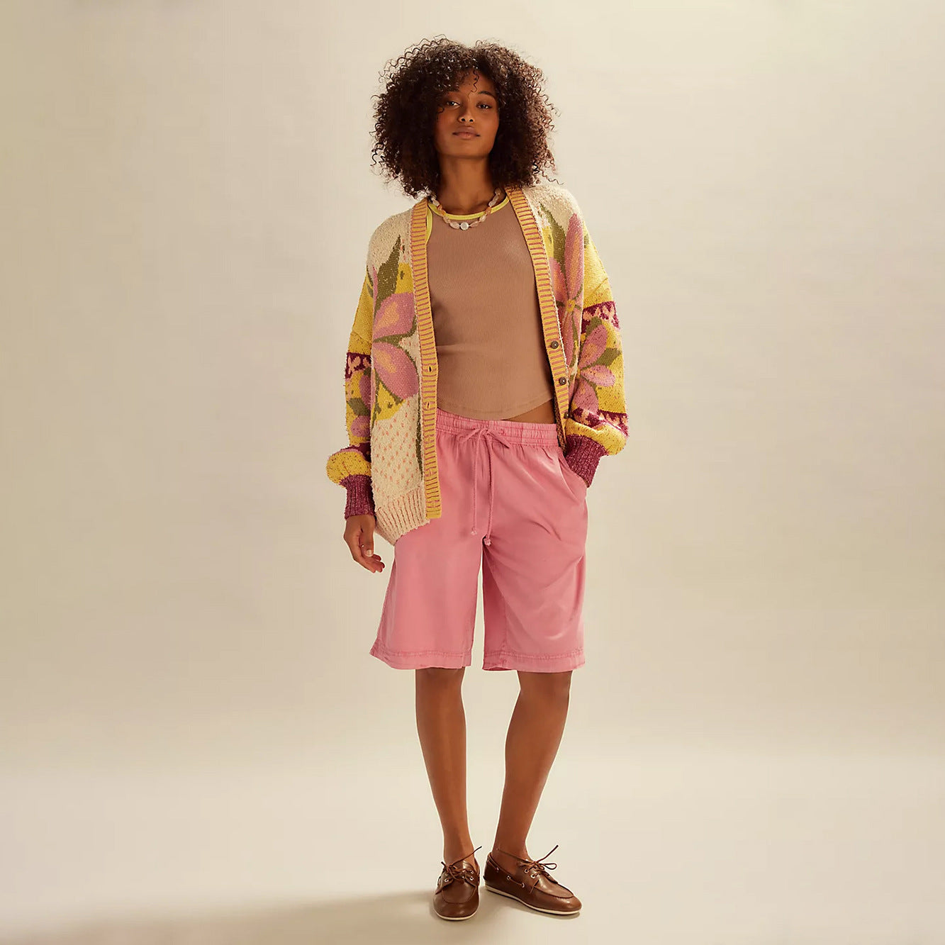 Fashion Abstract Print Lapel Loose Long Sleeve Women's Sweater Knitwear