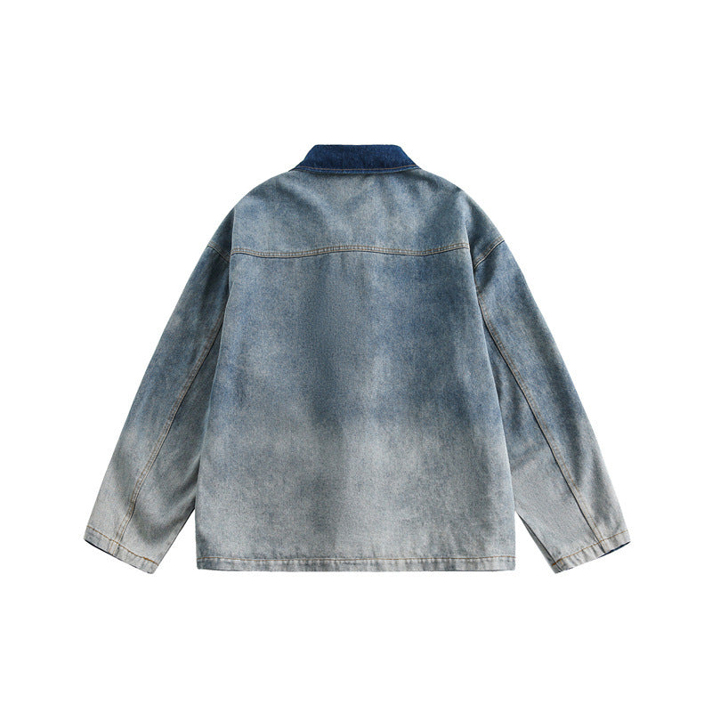 Women's Vintage Distressed Plate Buckle Polo Collar Jacket